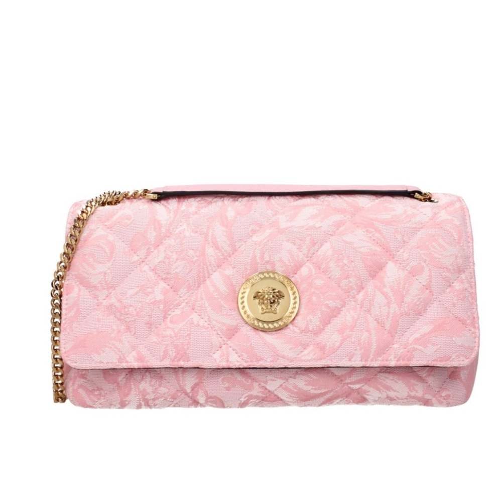 Versace Pink Quilted Clutch with Gold Medallion